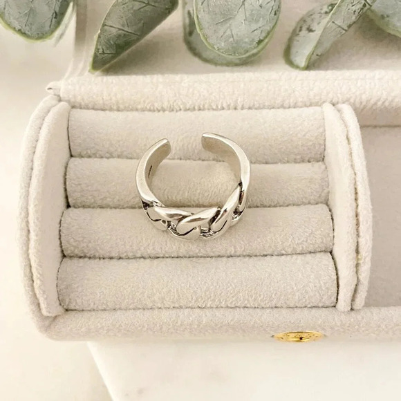 925 Sterling Silver Chunky Chain Link Ring Minimalist Curb Chain Ring - Picture 7 of 11